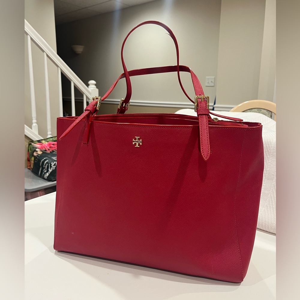 Red Tory Burch Robinson Tote Bag